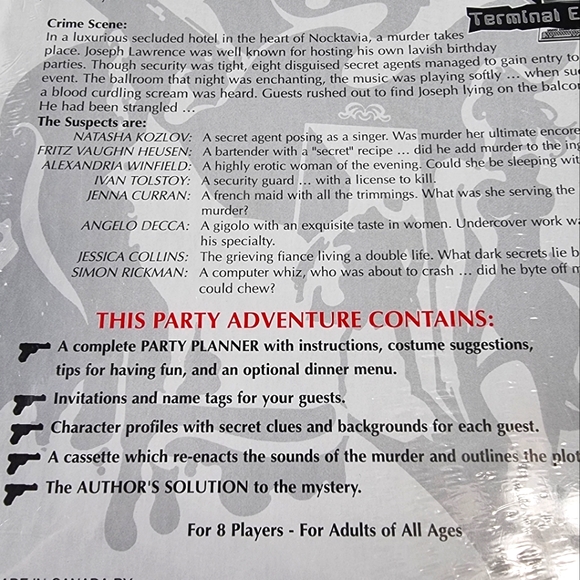An Evening of Murder Terminal Espionage Murder Vtg Mystery Party Game NEW - Picture 3 of 5